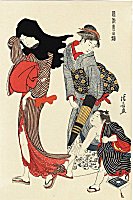 Kyonaga, The Entangled Kite (Red Kimono, Red
                    Obi)